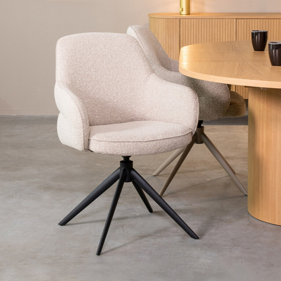 LABEL51 Draaibare Eetkamerstoel 'Bern' Bouclé, kleur Naturel afbeelding 1