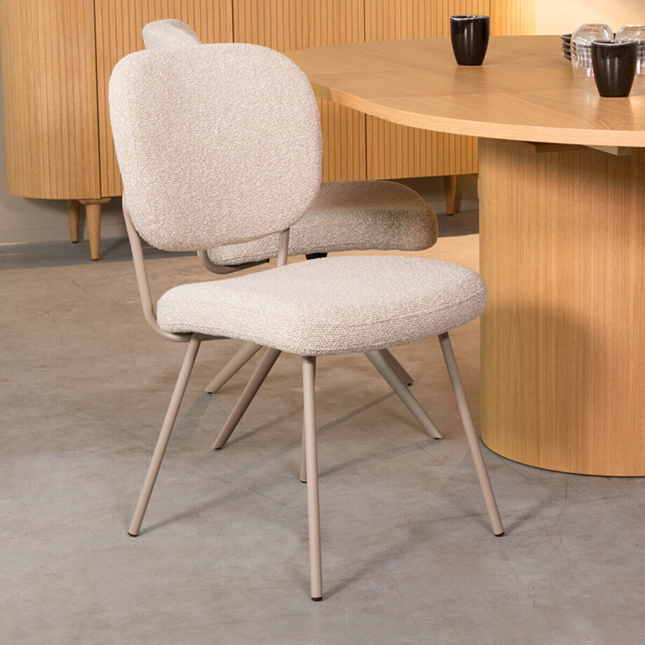 LABEL51 Eetkamerstoel 'Singapore' Bouclé, kleur Naturel/Taupe afbeelding 1