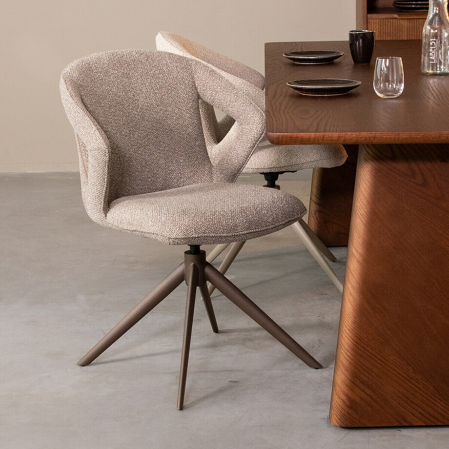 LABEL51 Draaibare Eetkamerstoel 'Zurich' Bouclé, kleur Grijs/Brons afbeelding 1