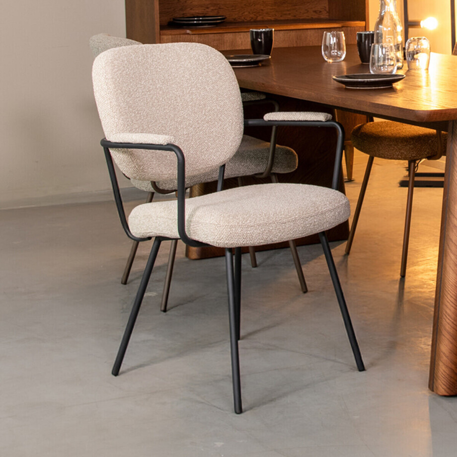 LABEL51 Eetkamerstoel 'Lausanne' Bouclé, kleur Naturel/Zwart afbeelding 1