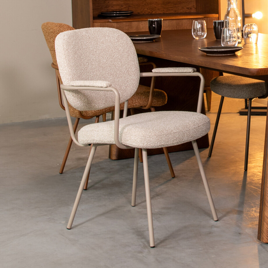 LABEL51 Eetkamerstoel 'Lausanne' Bouclé, kleur Naturel/Taupe afbeelding 1