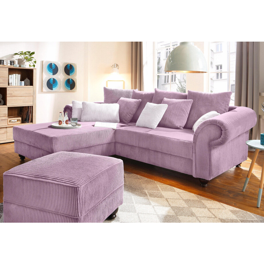 Home affaire Hoekbank King George King Henry, L-vorm met binnenvering, in casual bekleding en vele kussens afbeelding 1