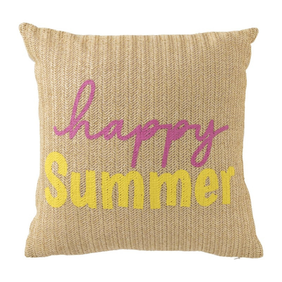 Kussen happy summer - naturel - 45x45 cm afbeelding 