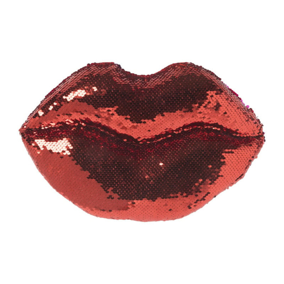 Kussen lippen met pailletten - rood - 20x35 cm afbeelding 