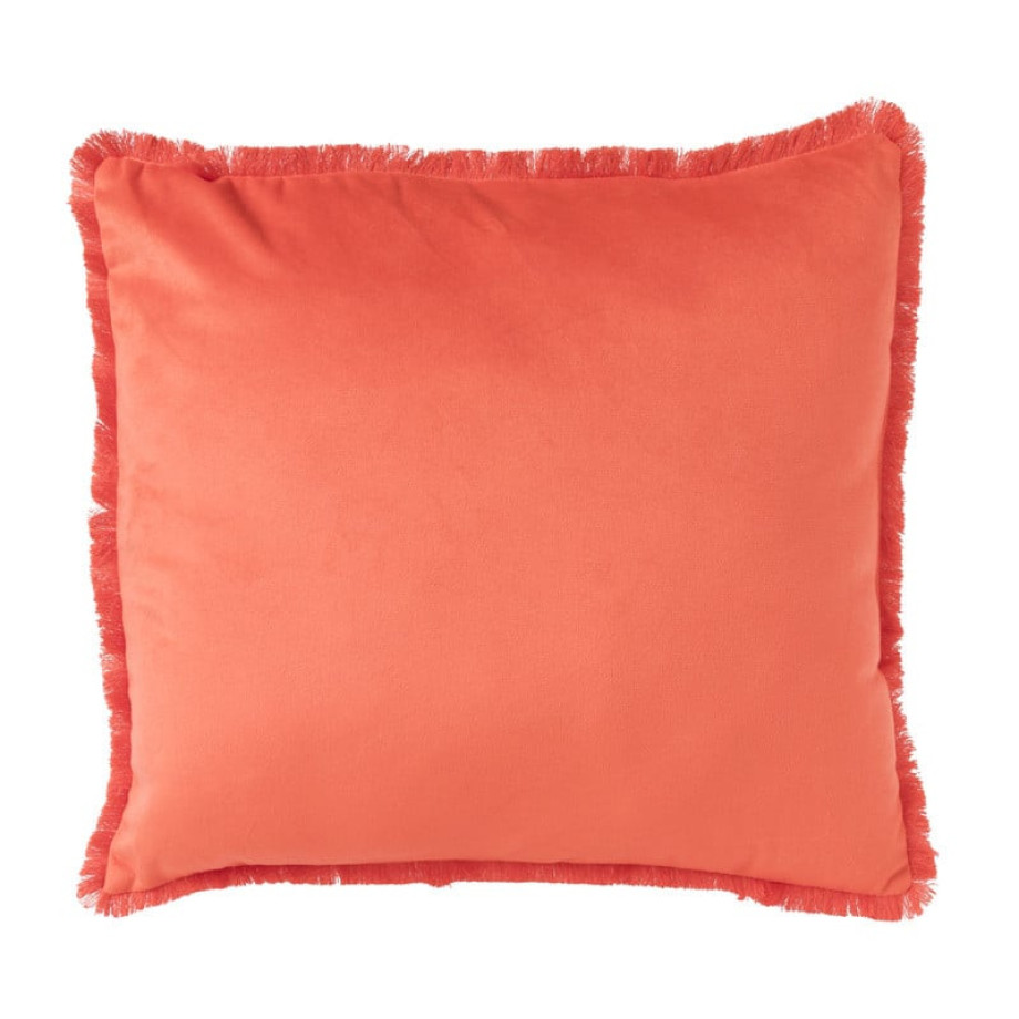 Kussen velvet met franjes - oranje - 45x45 cm afbeelding 