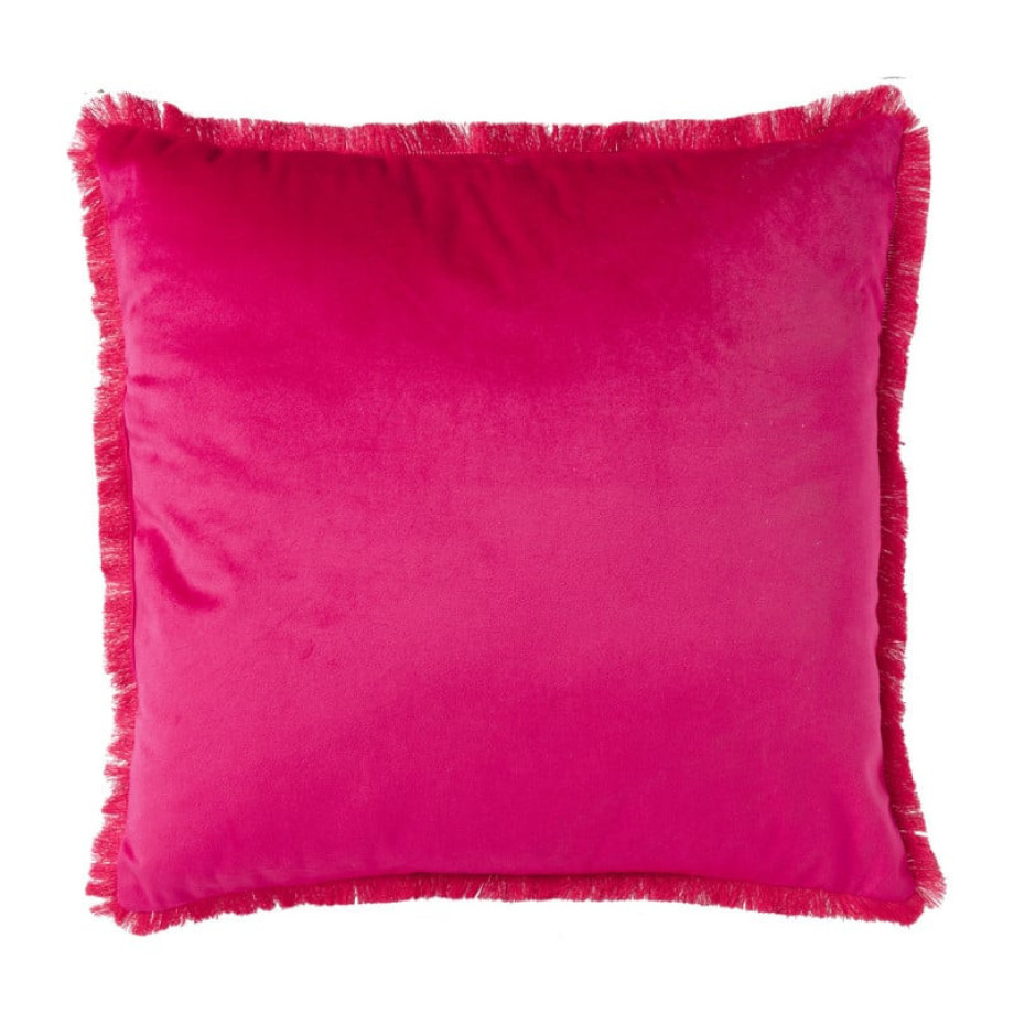 Kussen velvet met franjes - fuchsia - 45x45 cm afbeelding 