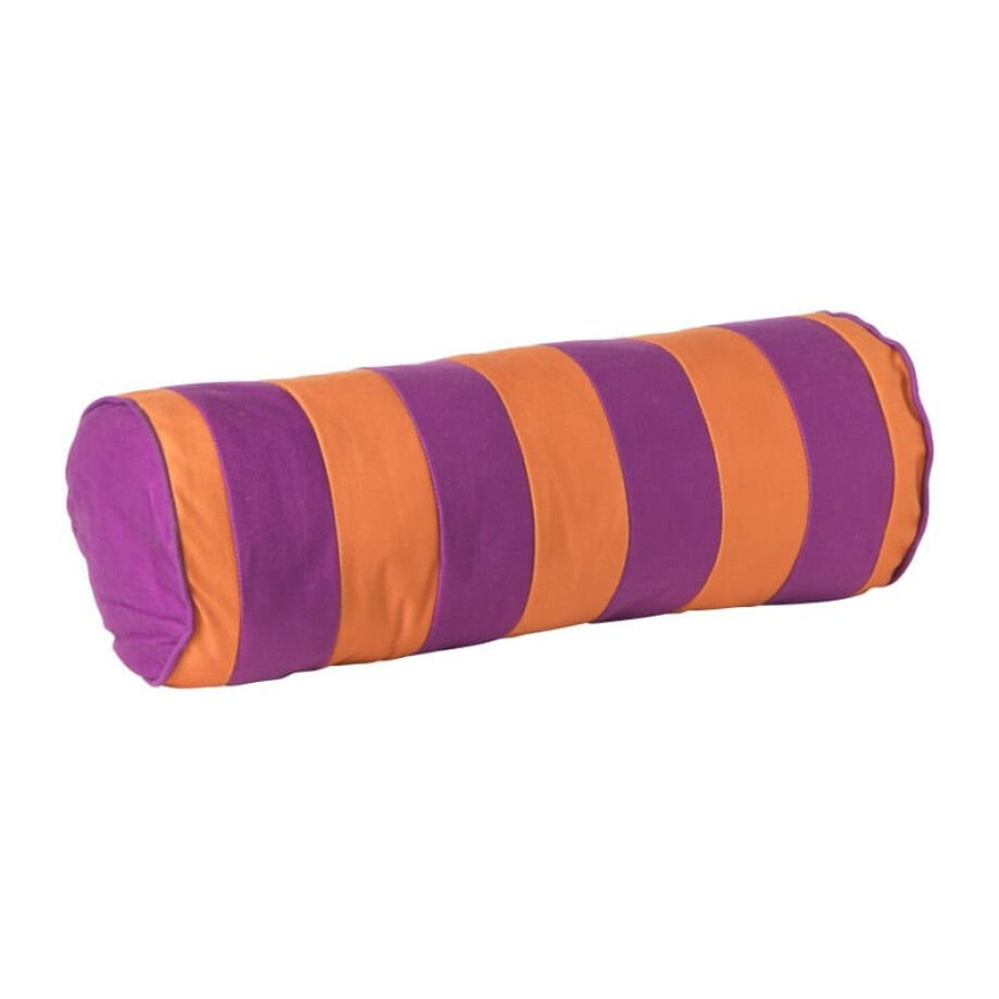 Bolster kussen met strepen - paars/oranje - ø18x45 cm afbeelding 