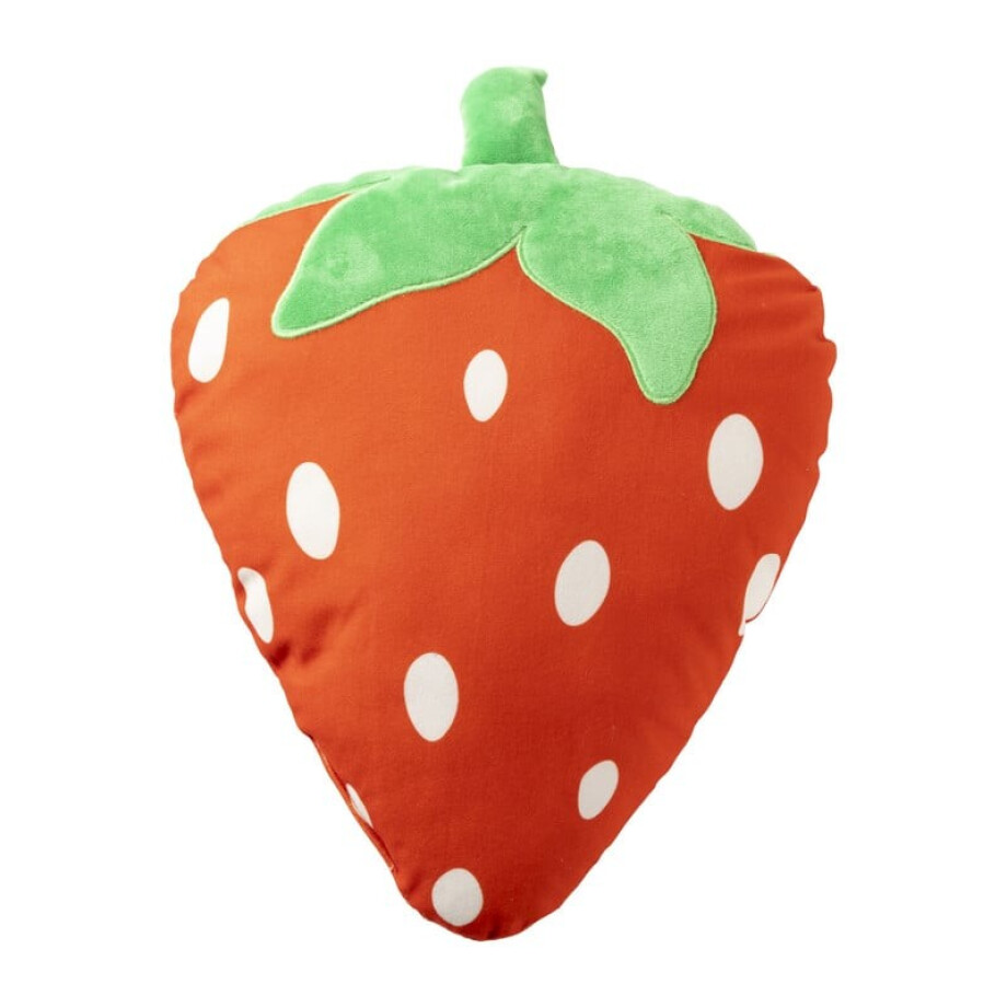 Kussen aardbei - rood/groen - 37x28 cm afbeelding 