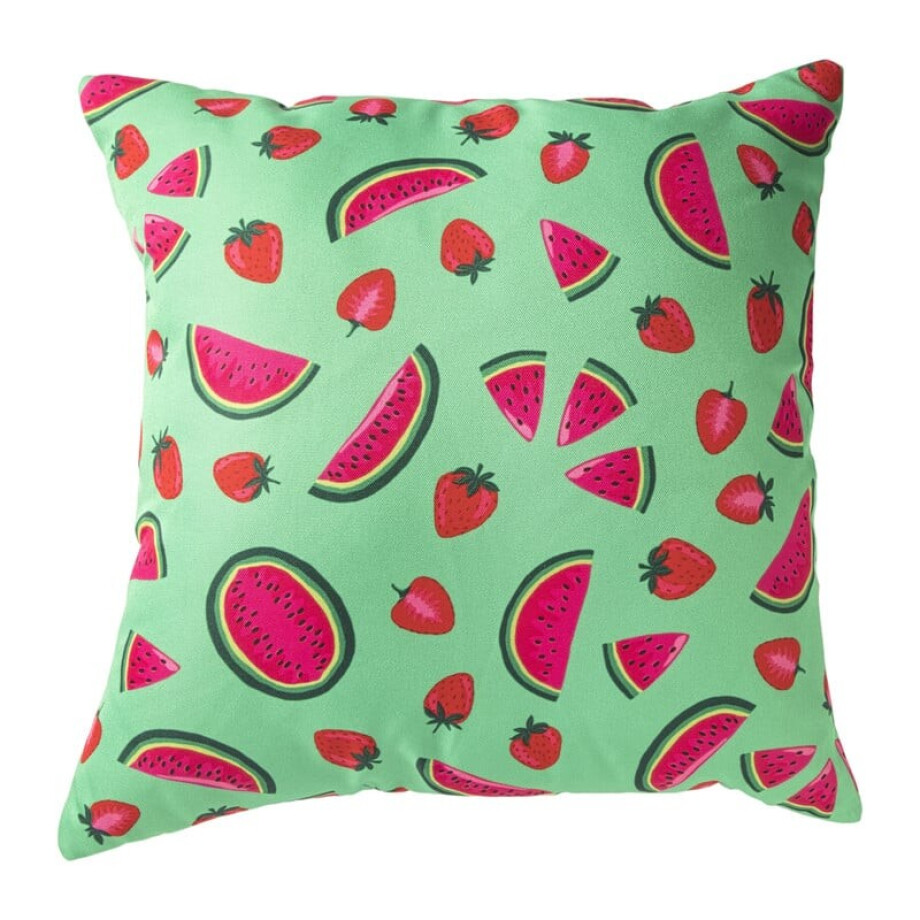 Kussen watermeloen & aardbei - groen/roze - 45x45 cm afbeelding 