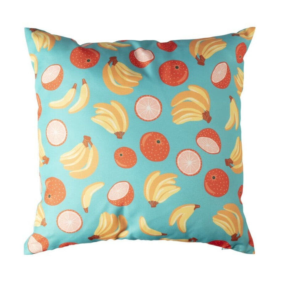 Kussen banaan & manderijn - blauw/geel - 45x45 cm afbeelding 