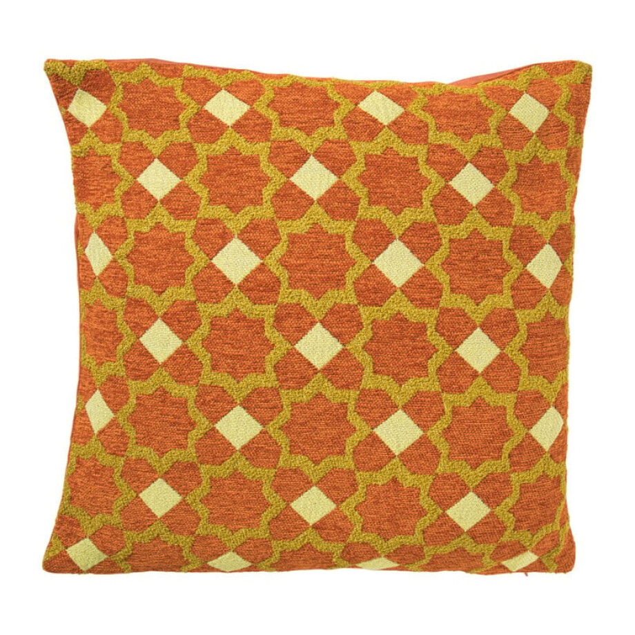 Kussen jacquard bloemen - oranje - 45x45 cm afbeelding 