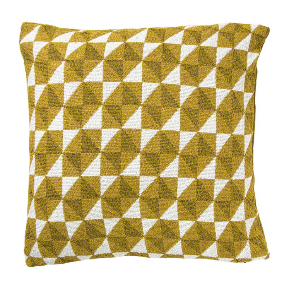 Kussen jacquard driehoek - geel - 45x45 cm afbeelding 