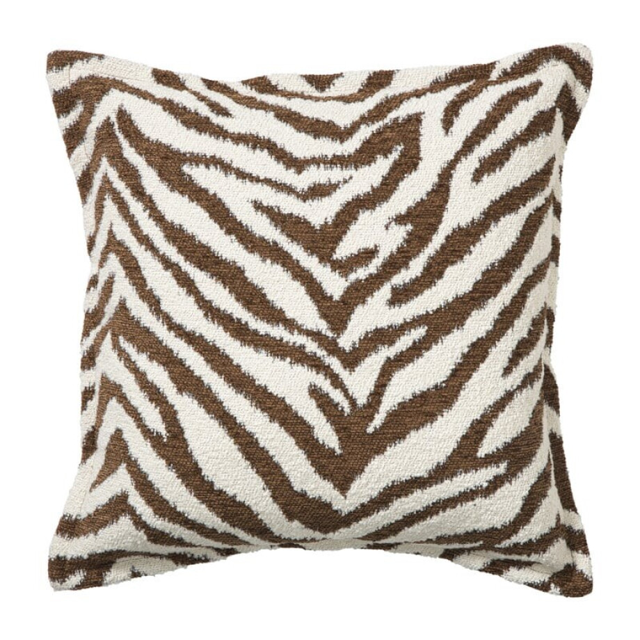 Kussen jacquard zebra - bruin/wit - 45x45 cm afbeelding 