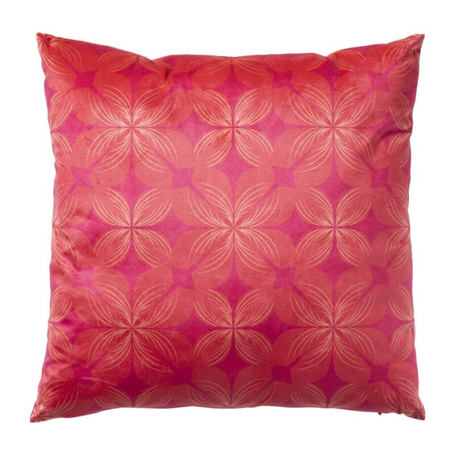Kussen velvet bloem - rood/roze - 45x45 cm afbeelding 