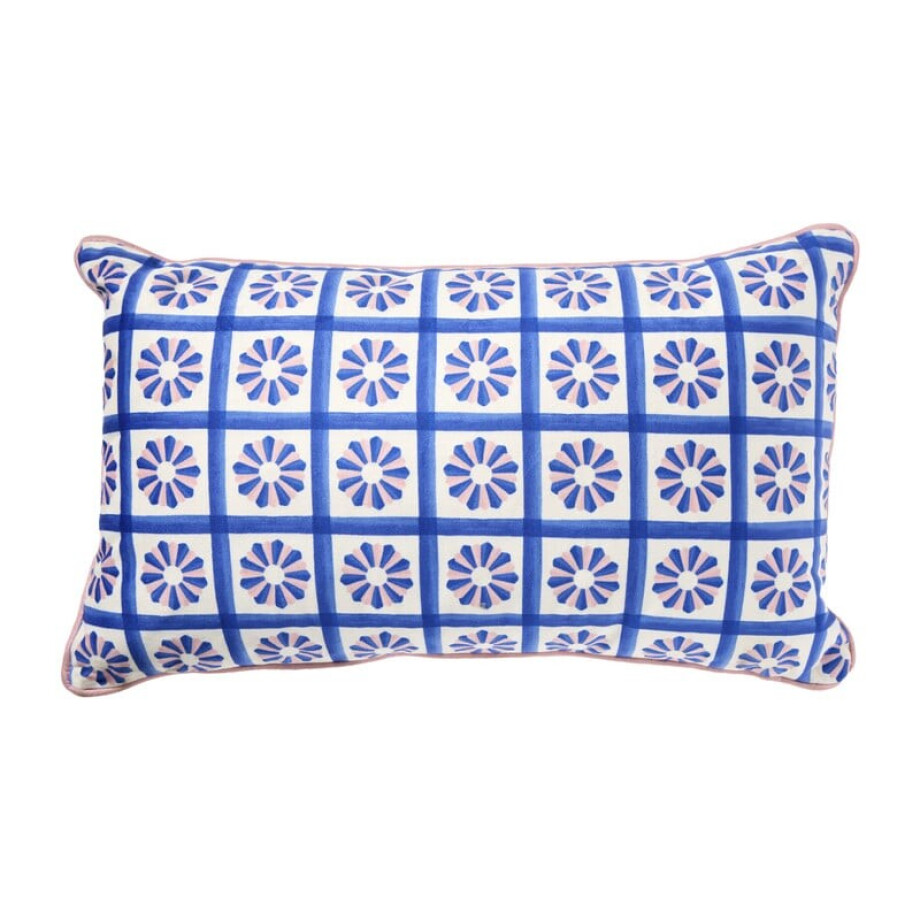 Kussen bloem - blauw/roze - 30x50cm afbeelding 