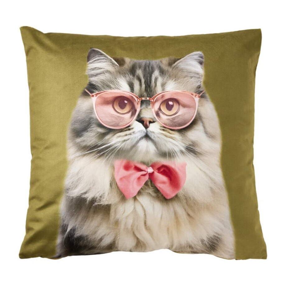 Kussen kat - groen - 45x45 cm afbeelding 