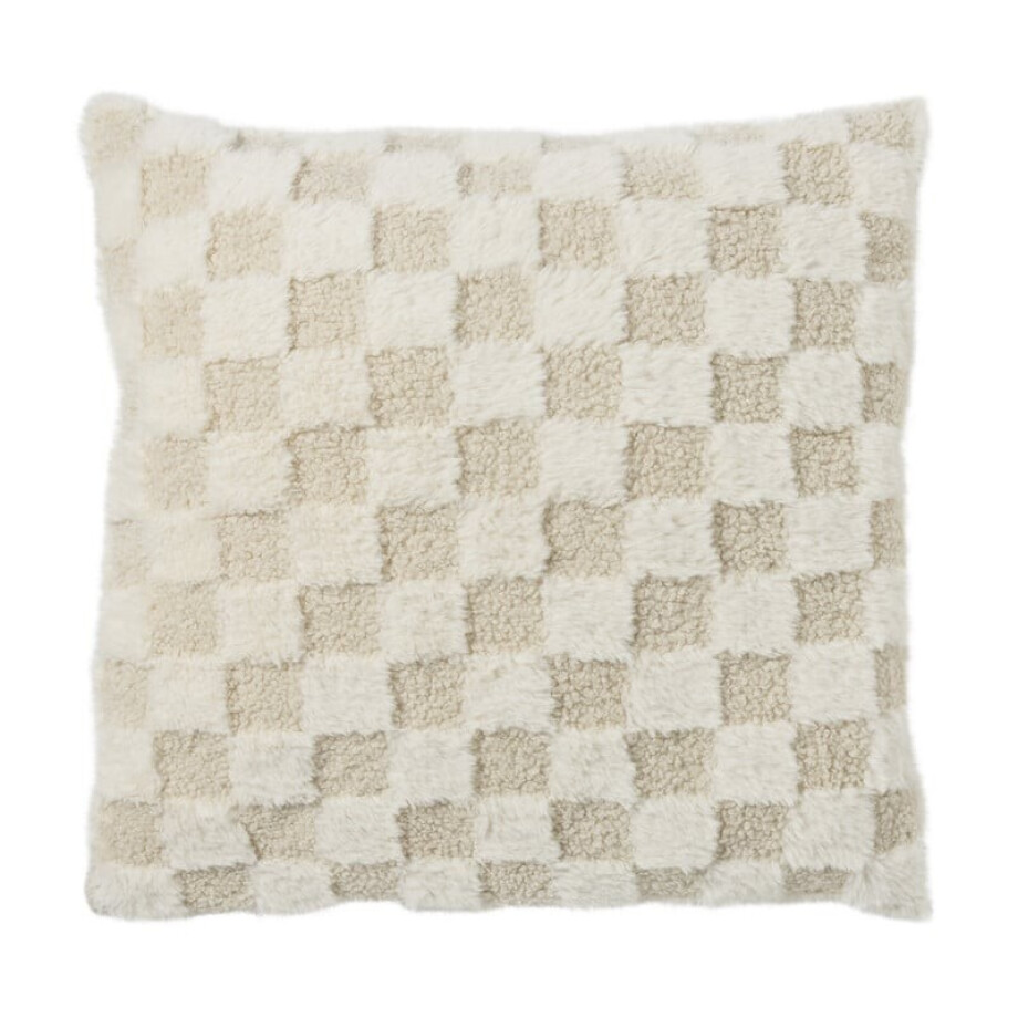 Kussen geblokt teddy - beige - 45x45 cm afbeelding 