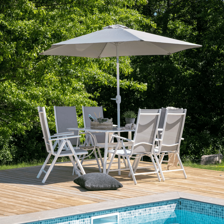 Nohr Outdoor Diningset 'Rosemary' Met parasol, kleur Wit afbeelding 1