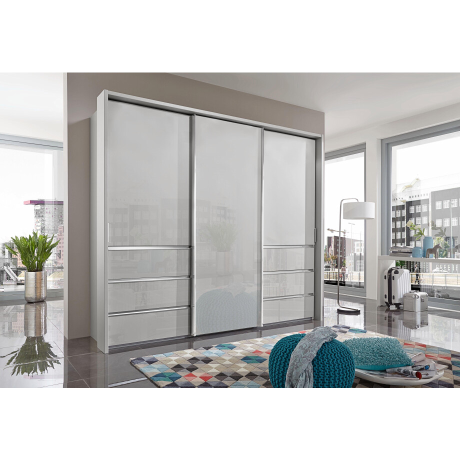 WIEMANN Zweefdeurkast Malibu, stijlvolle design, gemaakt in Duitsland met glazen front, in verschillende breedten, zelfsluitende laden afbeelding 1