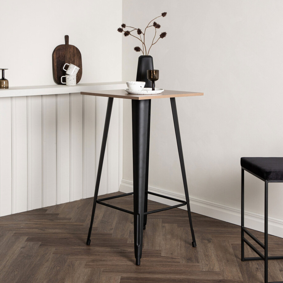 Nohr Vierkante Bartafel 'Jerae' 60 x 60cm, kleur Walnoot/Zwart afbeelding 1