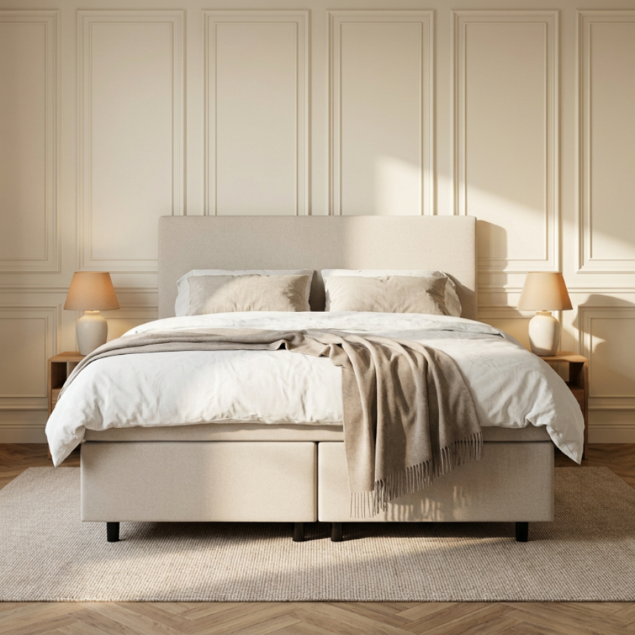 2-Persoons Boxspring Julia Met Opbergruimte - Beige - Beige 140x200 Cm - Pocketvering - Inclusief Topper - Dekbed-Discounter.nl afbeelding 1