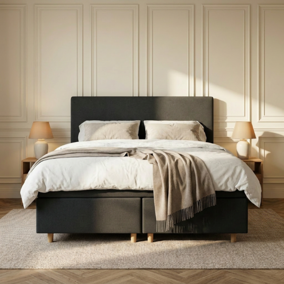 2-Persoons Boxspring Julia Met Opbergruimte - Zwart - Zwart 140x200 Cm - Pocketvering - Inclusief Topper - Dekbed-Discounter.nl afbeelding 1