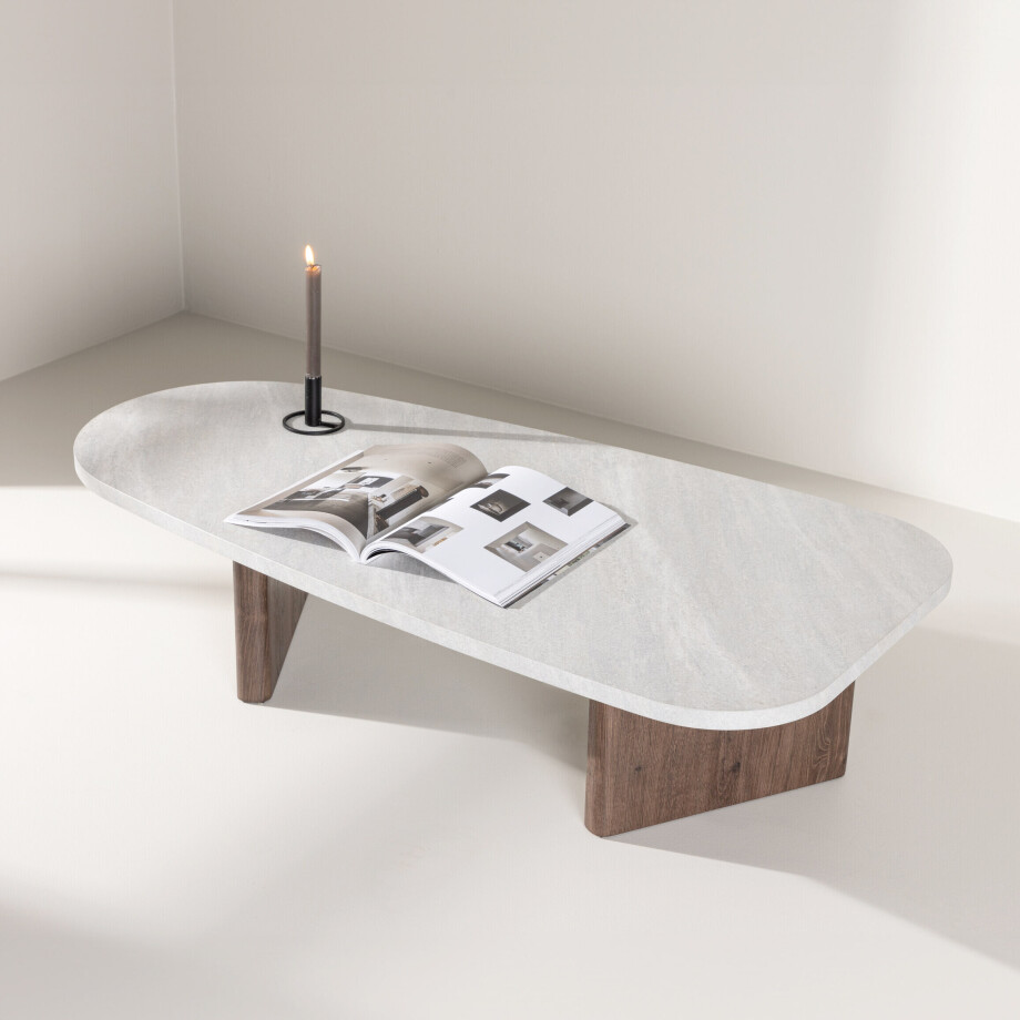 Nohr Organische Salontafel 'Jenea' Betonlook MDF, 130 x 65cm afbeelding 1