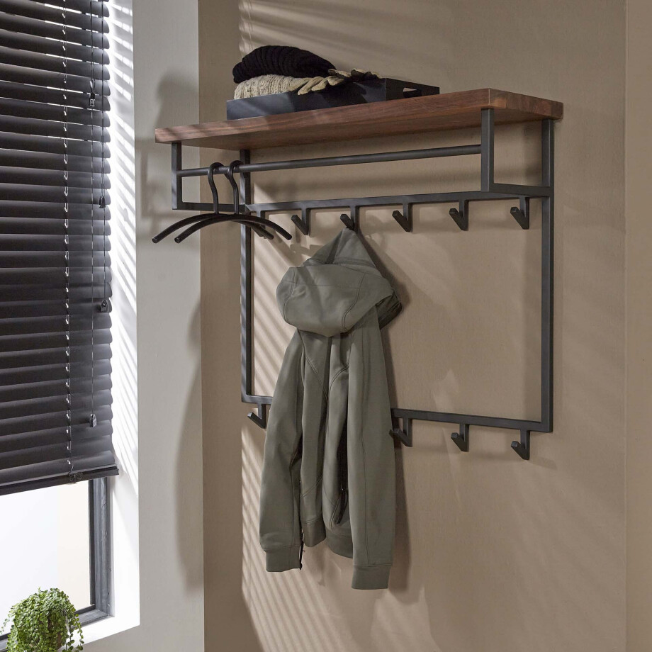 LifestyleFurn Kapstok 'Amadou' Saja notenhout, met 12 haken en plank afbeelding 1