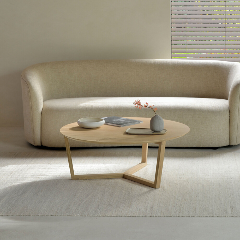 Ethnicraft Ronde Salontafel 'Tripod' Gevernist Eikenhout, 96cm afbeelding 