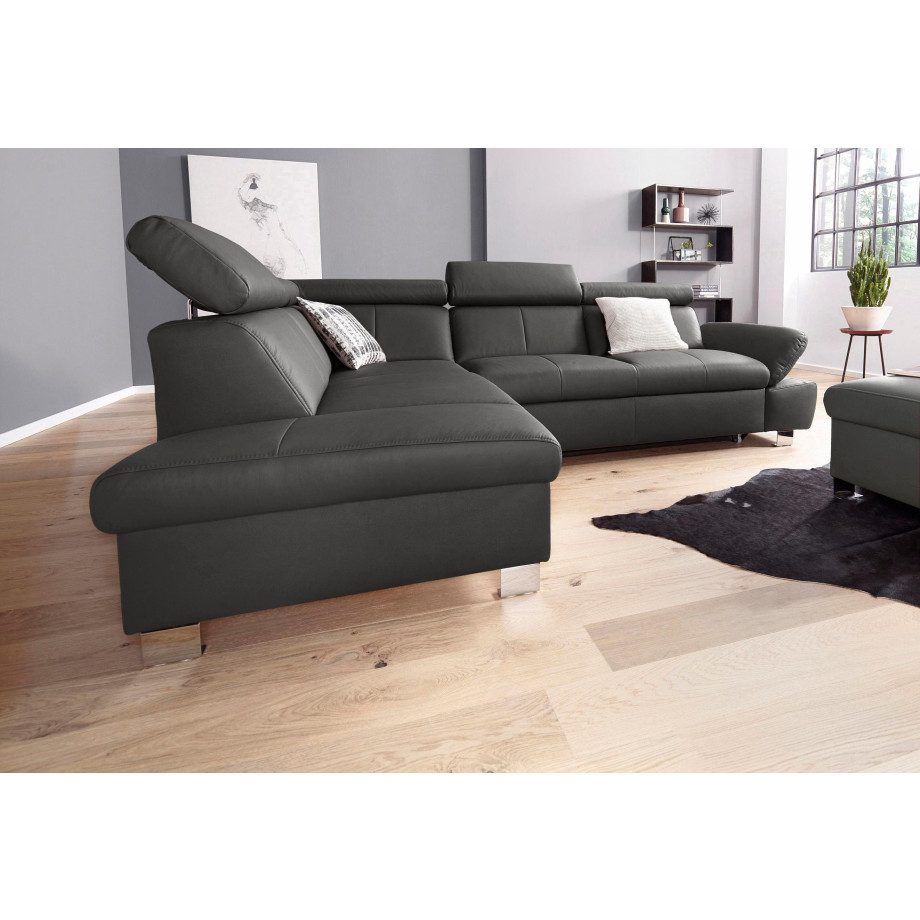 exxpo - sofa fashion Hoekbank Happy, modern en comfortabel, L-vorm inclusief hoofdeinde- en armleuningverstelling, optioneel met bedfunctie, leer afbeelding 1