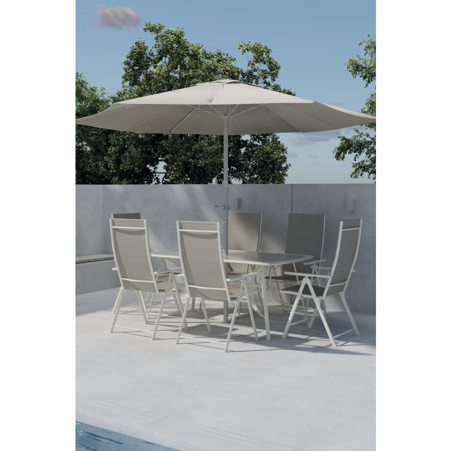 Nohr Outdoor Diningset 'Rosemary' Met parasol, kleur Beige Nohr Outdoor Diningset 'Rosemary' Met parasol, kleur Beige afbeelding 1