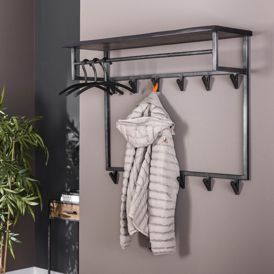 Kapstok 'Yena' Acaciahout en metaal, met 12 haken en plank Kapstok 'Yena' Acaciahout en metaal, met 12 haken en plank afbeelding 1