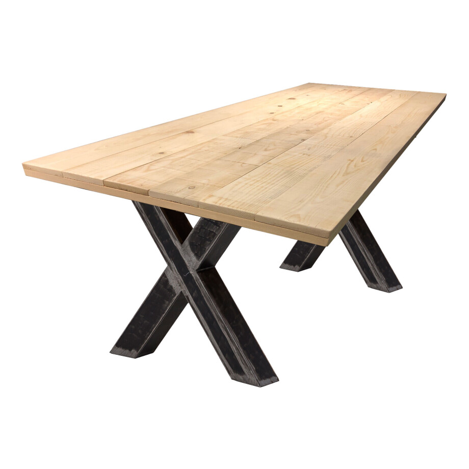 Artistiq Eettafel 'Alieke' Met zwarte X-poot, Mangohout, 240 x 100cm afbeelding 