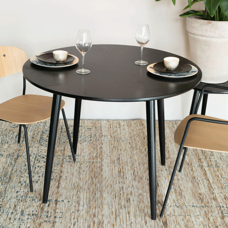 ZILT Ronde Eettafel 'Memo' Eikenhout, 100cm, kleur Zwart ZILT Ronde Eettafel 'Memo' Eikenhout, 100cm, kleur Zwart afbeelding