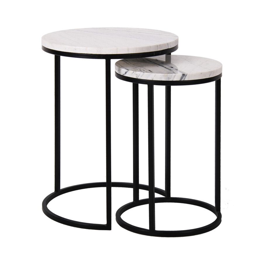 Richmond Bijzettafel 'Lexington' Marmer en Staal, Set van 2 stuks Richmond Bijzettafel 'Lexington' Marmer en Staal, Set van 2 stuks afbeelding