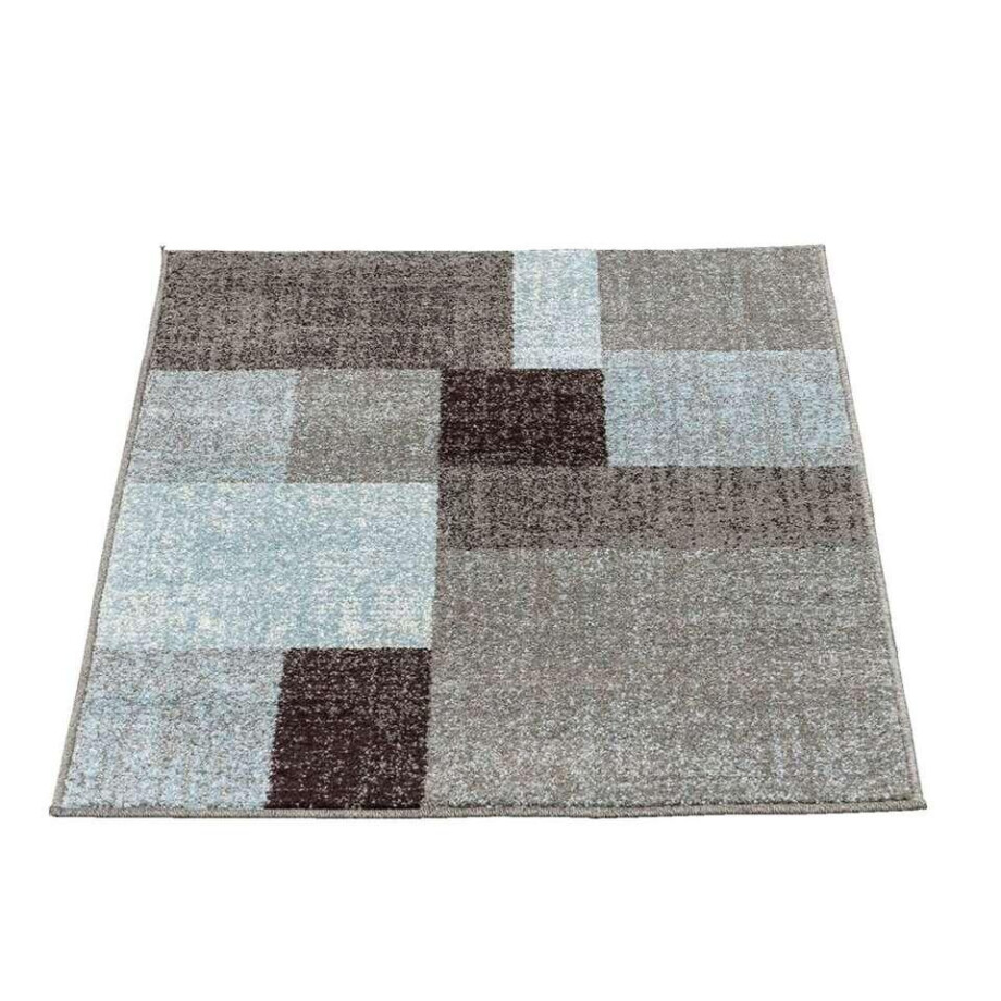 Leen Bakker - Vloerkleed Casa Blok - Blauw - 80x150 Cm - Polypropyleen - Grijs#Blauw afbeelding 1