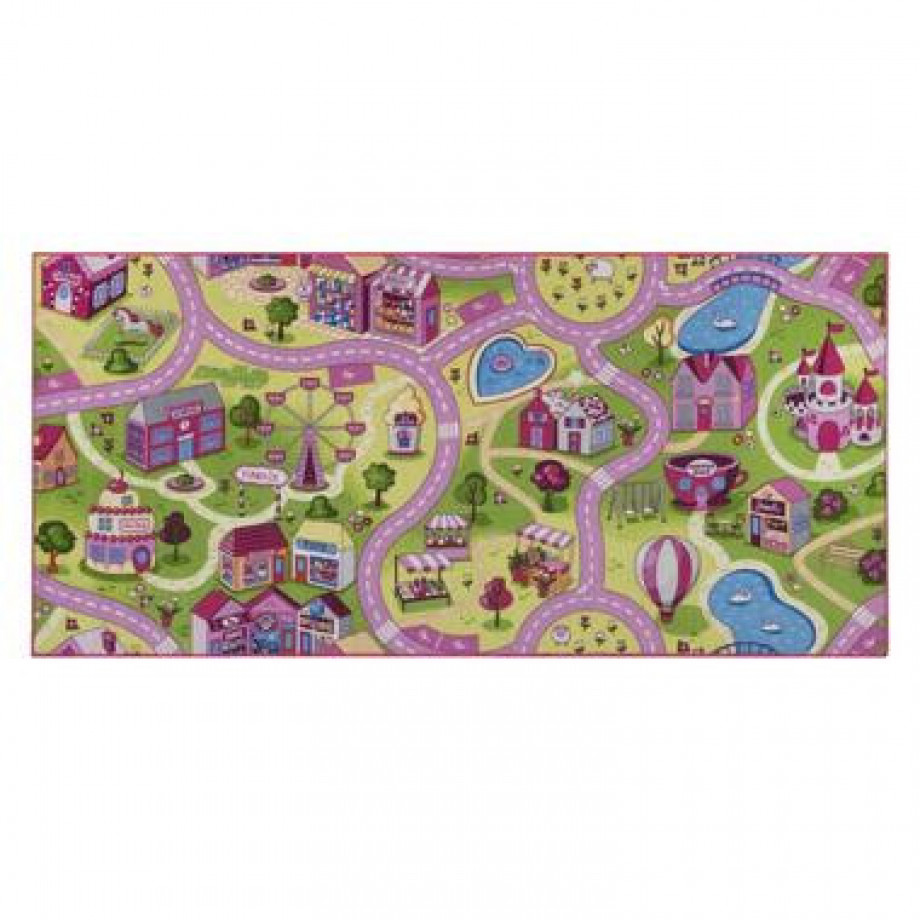 Vloerkleed Sweet town - roze - 95x200 cm afbeelding 1