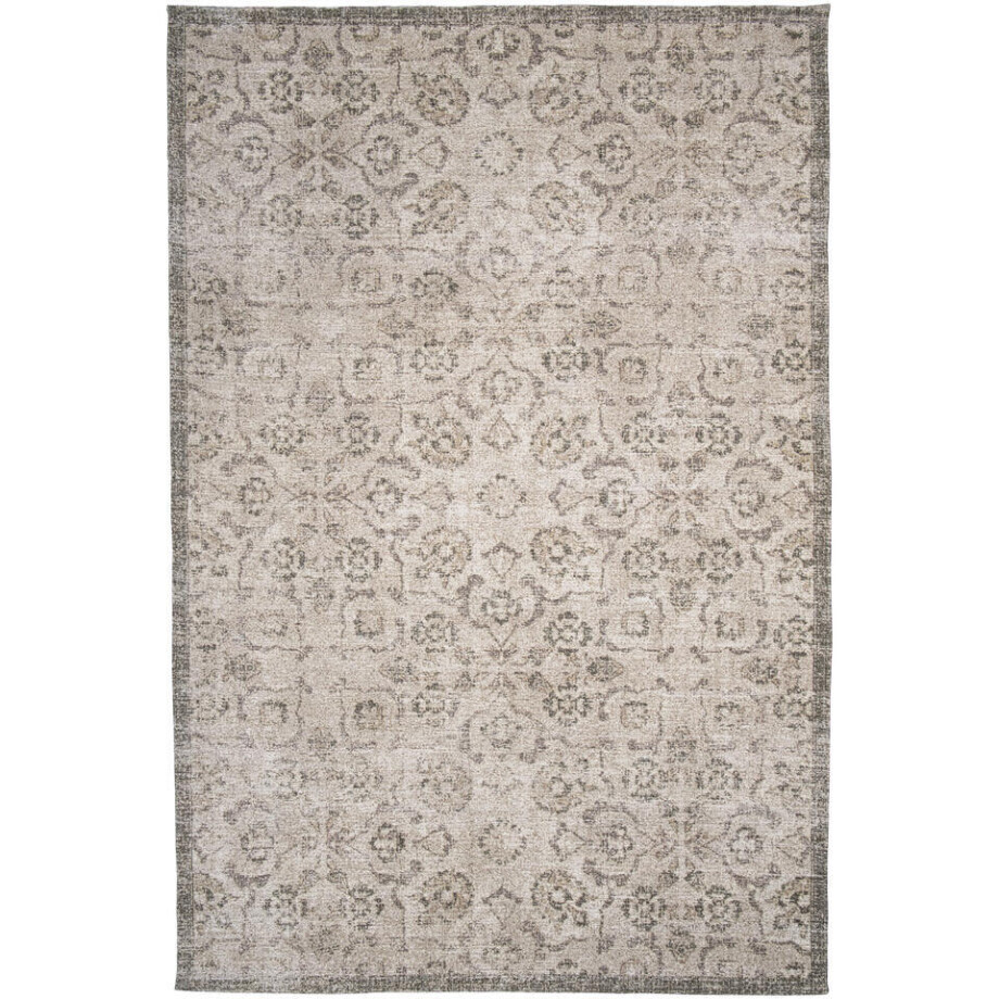 Leen Bakker - Vloerkleed Indra - Beige - 160x230 Cm - Polyester/Katoen - Crème#Grijs#Groen Leen Bakker - Vloerkleed Indra - Beige - 160x230 Cm - Polyester/Katoen - Crème#Grijs#Groen afbeelding 1