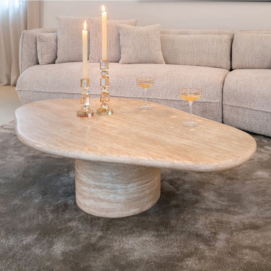 Richmond Organische Salontafel 'Fictus' Travertin look, 130 x 80cm Richmond Organische Salontafel 'Fictus' Travertin look, 130 x 80cm afbeelding 1