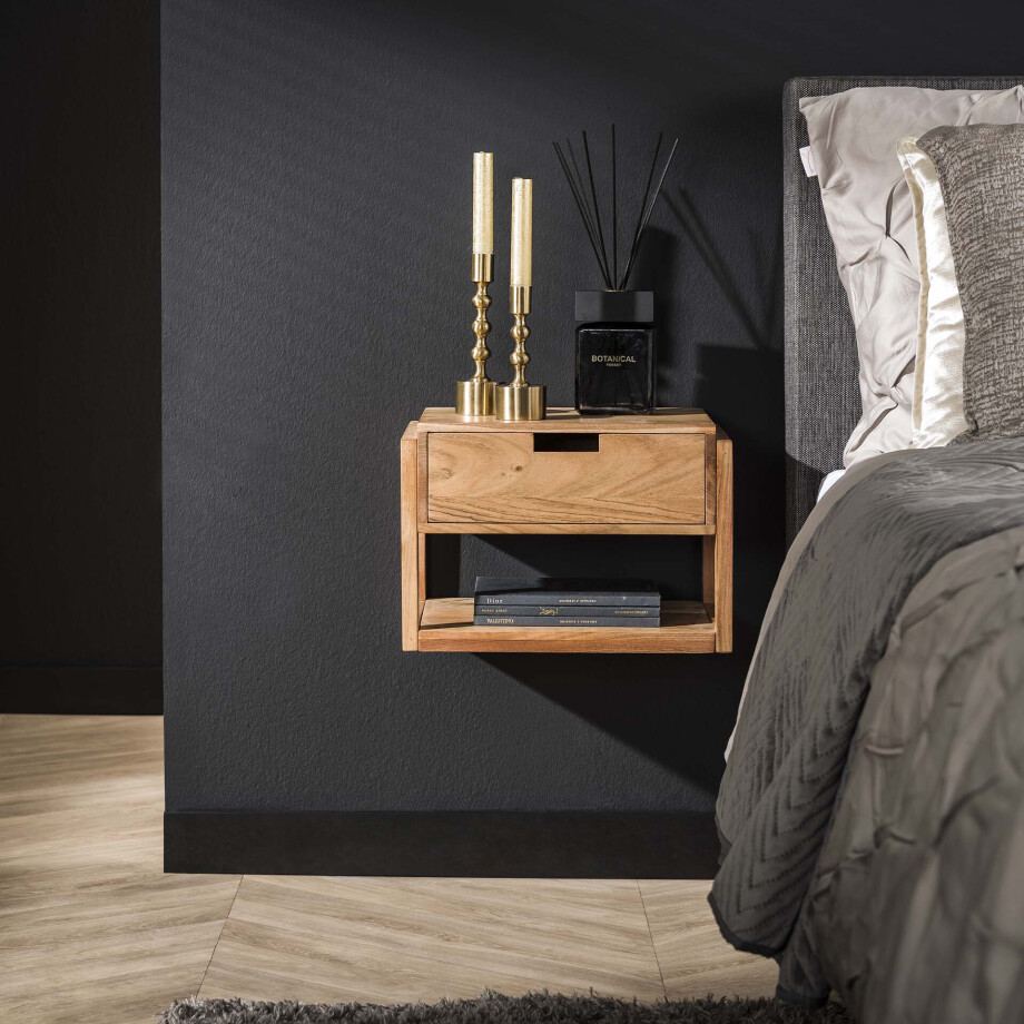 LifestyleFurn Hangend Nachtkastje 'Grover' Acaciahout, 39 x 25cm LifestyleFurn Hangend Nachtkastje 'Grover' Acaciahout, 39 x 25cm afbeelding 1