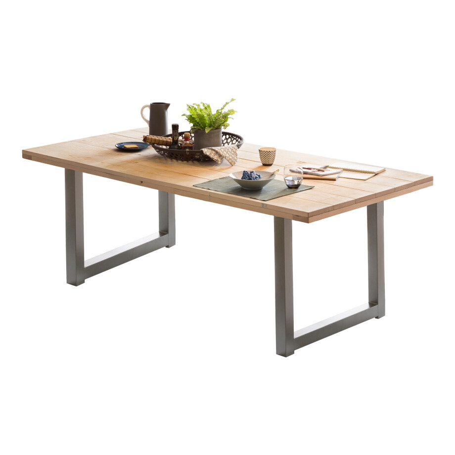 Artistiq Eettafel 'Alyne' Met zilveren U-poot, Mangohout, 240 x 100cm Artistiq Eettafel 'Alyne' Met zilveren U-poot, Mangohout, 240 x 100cm afbeelding