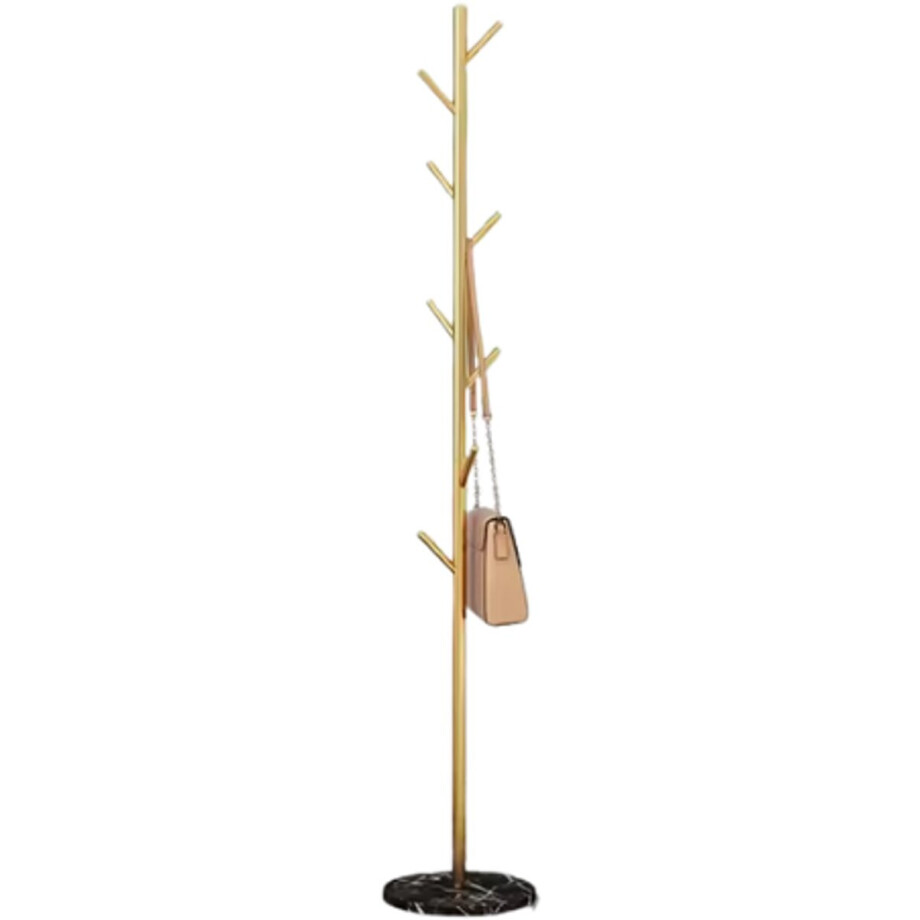 Luxaliving - Kapstok staand - Zwart marmeren voet - Vrijstaande Kapstok - Zwart/Goud - Staande kapsok 8 Haaks - 170x32cm afbeelding 1