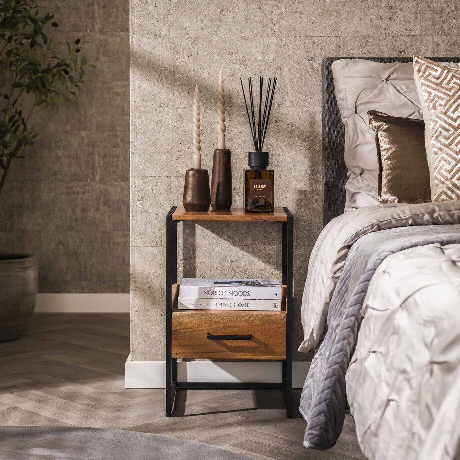LifestyleFurn Nachtkastje 'Bethanne' Acaciahout, kleur Naturel LifestyleFurn Nachtkastje 'Bethanne' Acaciahout, kleur Naturel afbeelding 1