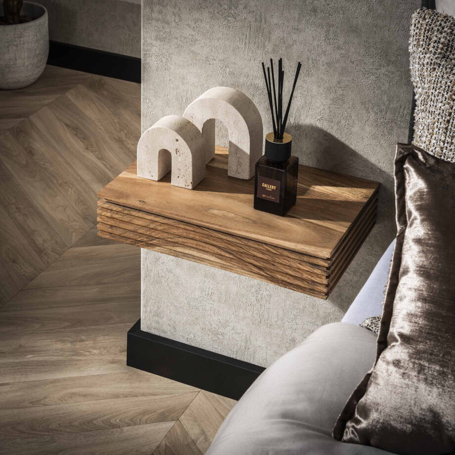 LifestyleFurn Zwevend Nachtkastje 'Tamia' 40cm breed, Acaciahout, Set van 2 stuks afbeelding 1