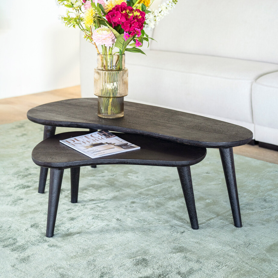 By-Boo Organische Salontafel 'Guus' Mangohout, Set van 2 stuks, kleur zwart afbeelding 
