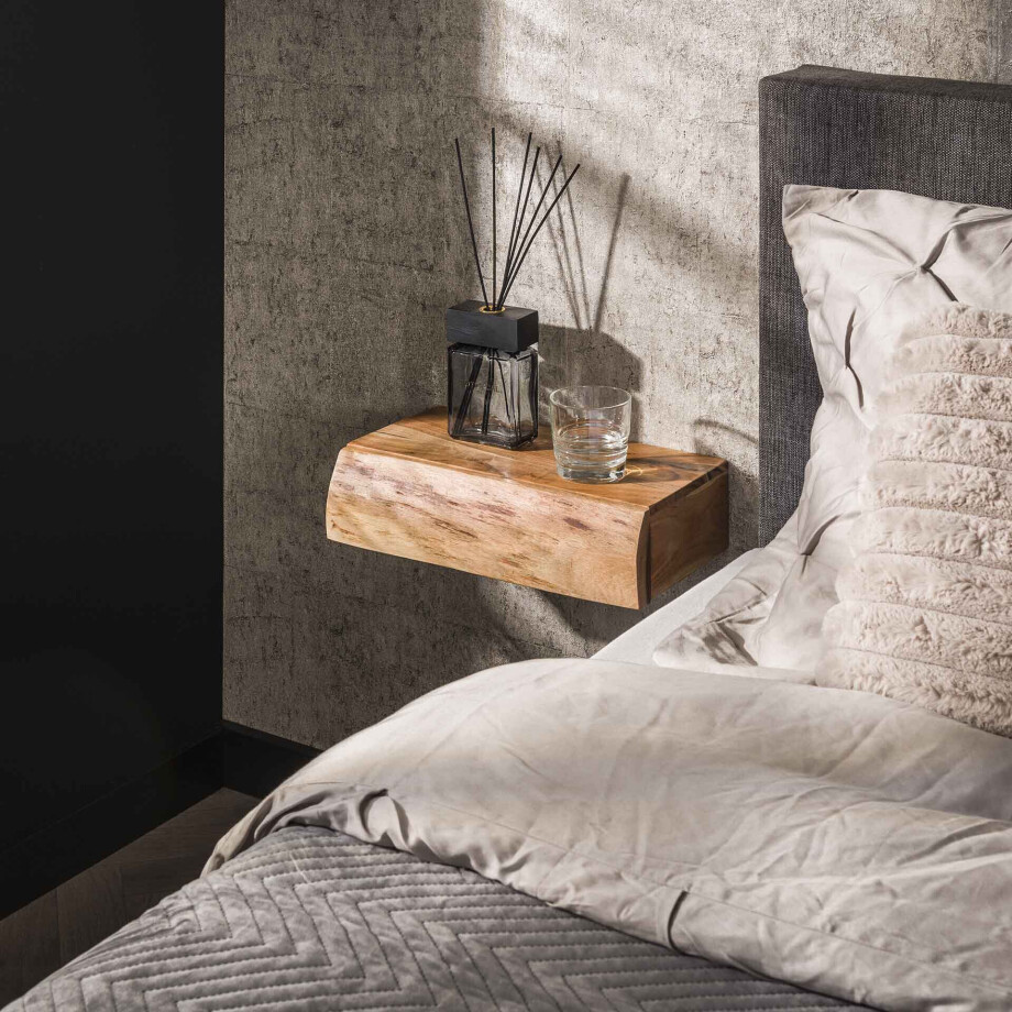 LifestyleFurn Zwevend Nachtkastje 'Hind' Large, Met 1 lade, Acaciahout, Set van 2 stuks afbeelding 1