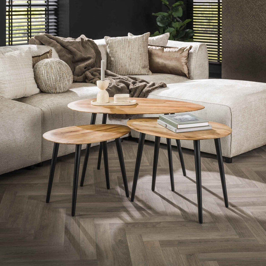 LifestyleFurn Organische Salontafel 'Lyda' Acacia, Set van 3 stuks afbeelding 1