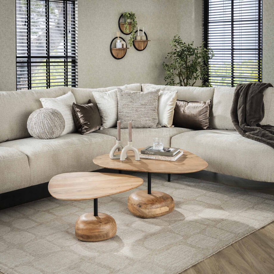 LifestyleFurn Organische Salontafel 'Renée' Acaciahout, Set van 2 stuks afbeelding 1