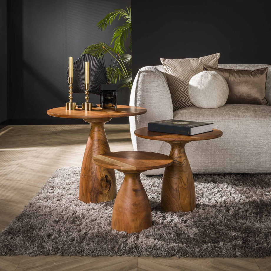 LifestyleFurn Ronde Salontafel 'Kalilah' Acaciahout, Set van 3 stuks afbeelding 1