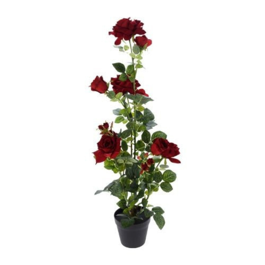 Kunstplant rode roos - 95 cm afbeelding 